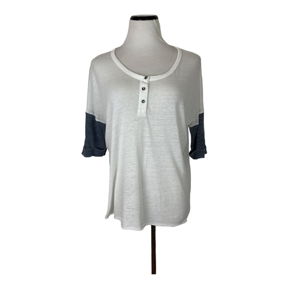 American Eagle Outfitters Baseball Shirt Women's Sz Small 3/4 Sleeves White Blue